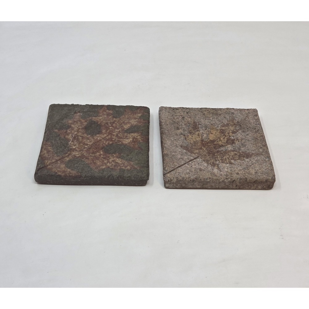 Petrified Forest Steve Day Leaf Tile Coasters Pair Stoneware Oak Maple Berks PA